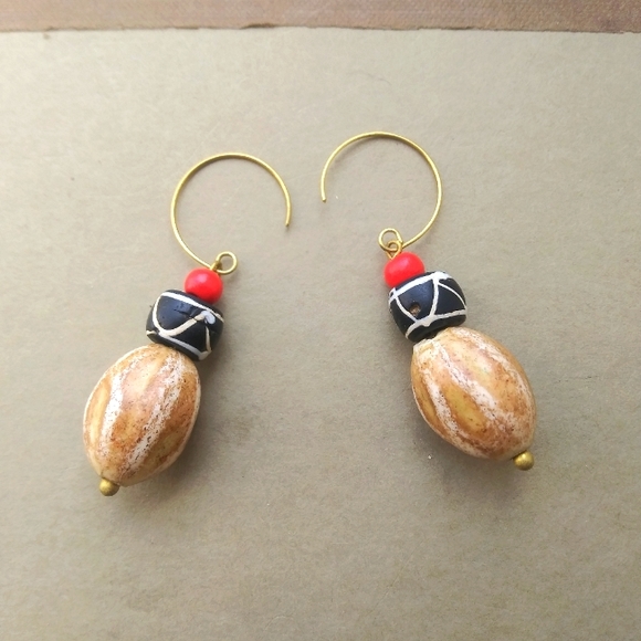 Hand Crafted Jewelry - 'Nut' Dangles with Red